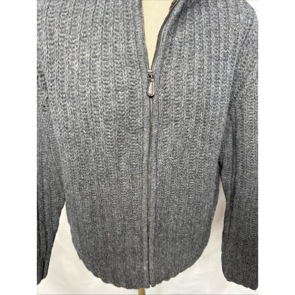 Sundance Wool Cardigan Sweater Men's Large Grey Cable Knit Zip Front Mock Collar - Picture 3 of 7